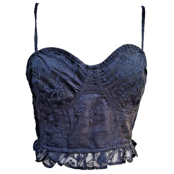 Free People Intimately Women's Black Embroidered Corset Bralette Bustier Size M - Picture 2 of 5
